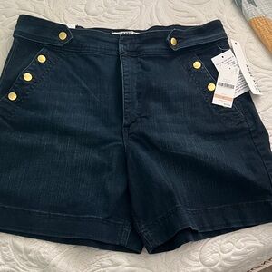 Anne Klein Dark Blue Jean Shorts with Gold Buttons